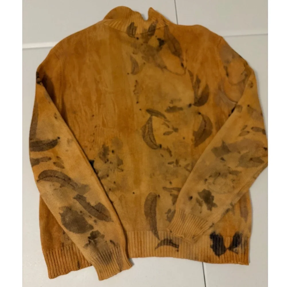 Polo Ralph Lauren Custom Tie Dye Quarter Zip Sweater Yellow Brown Cotton VTG a5